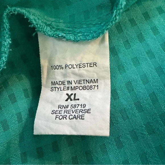 Notations XL Shirt Top Blue Check Button Up Tab Long Sleeve V Neck Semi Sheer - Picture 7 of 8